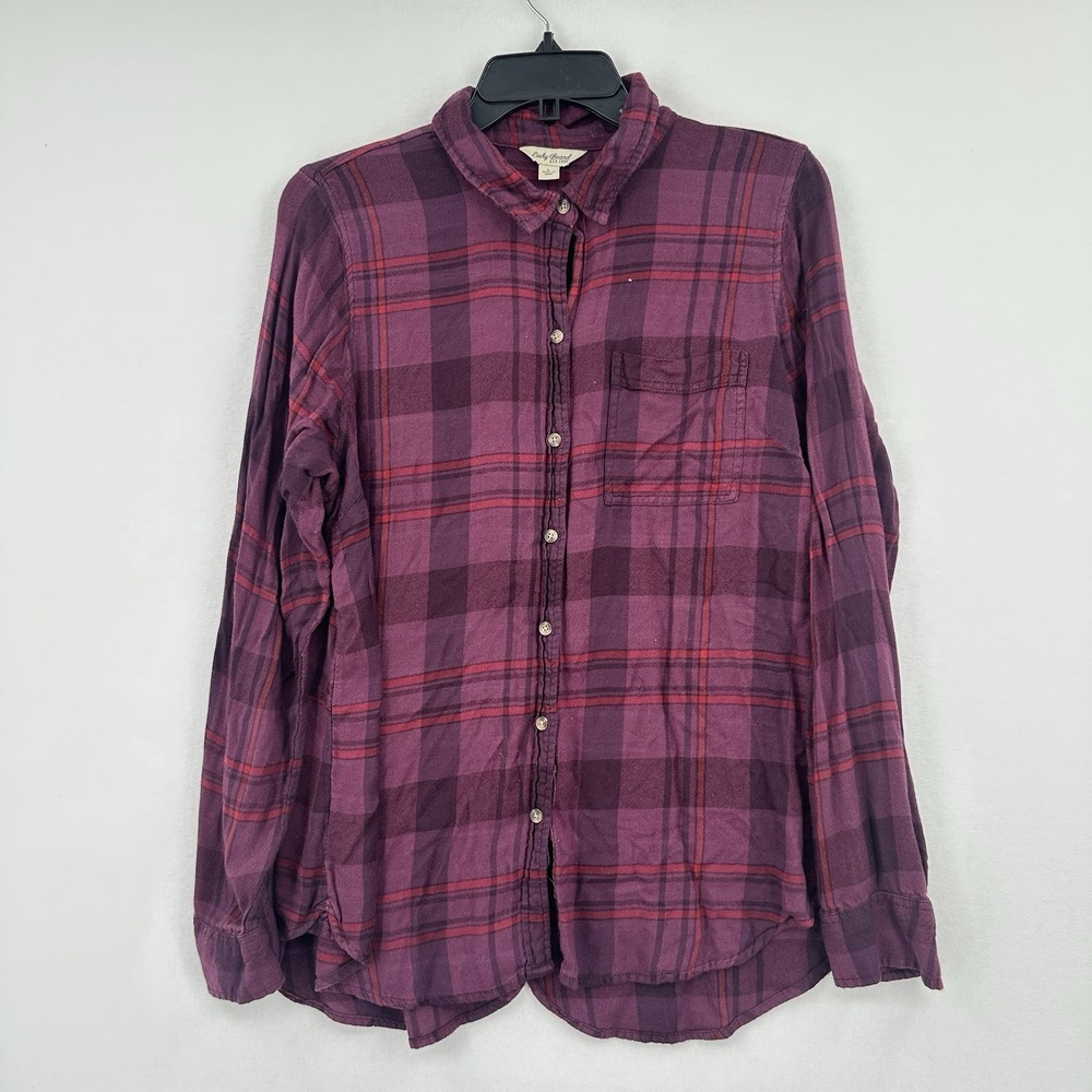 Lucky Brand Plaid Button Down Shirt Womens Large Purple Designer Winter Casual